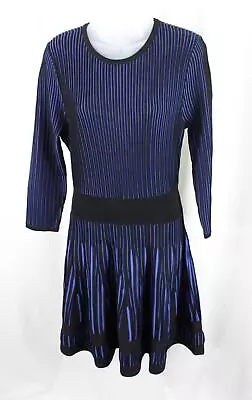 Shoshanna NWT Black Cobalt Blue Round Neck Elastic Waist Knee Length Dress Large • $143.10