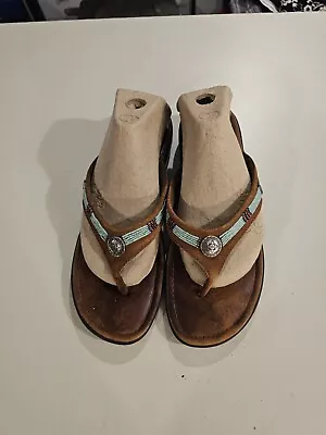 Minnetonka Womans Brown Aztec Size 9 Leather Sandals • $24.99