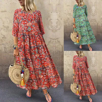 $23.74 • Buy ZANZEA Women Plus Bohemia Floral Maxi Dress Long Kaftan Party Gown Long Dresses