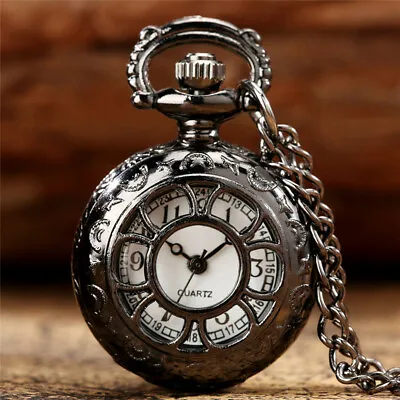 Mini Quartz Pocket Watch Hollow Flower Case Vintage Pendant Chain Steampunk Gift • $4.18