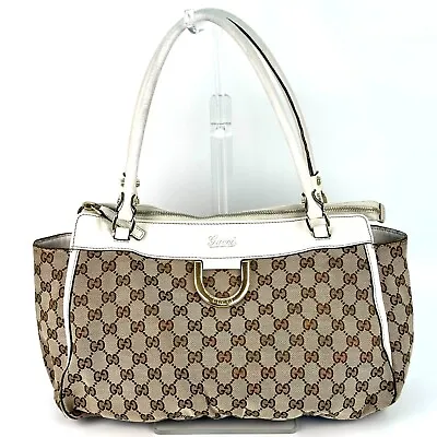 GUCCI Abbey Shoulder Tote Bag GG Canvas Leather Auth Vintage • $122