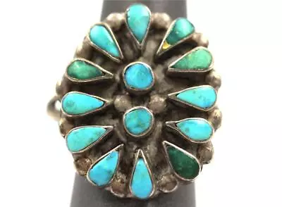 Vintage Native American Southwestern Petit Point Turquoise Sterling Ring *repair • $24.99