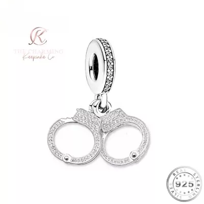 Handcuffs Charm Genuine 925 Sterling Silver - Police  Military • $21.46