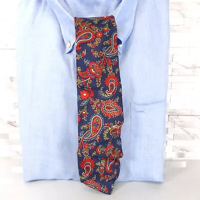 Neck Tie Mens Blue Navy Arabesque Paisley Silk Western Boho ENGLAND THE HOP • $13.88