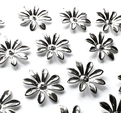 20 X Flower Charms Embellishments Wraps 30mm Silver Tone Metal Craft Hole 2mm • £2.54
