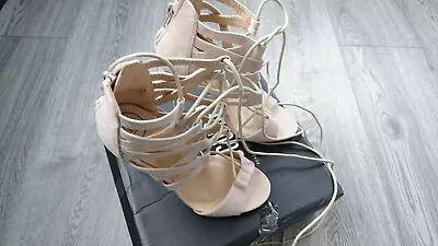 Womens High Heel NUDE MISSGUIDED LACE UP Shoes Size 3 EUR 36 NEW AND BOXED • £16.99