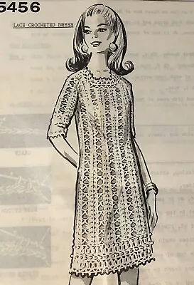 5456 Vintage Lace Crocheted Dress Pattern To Crochet  (Reproduction) 10-16 • $7.99