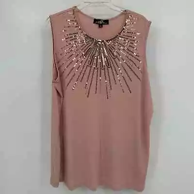 Joan Boyce Sequin Top Womens Plus Size 1X Pink Pastel Sleeveless Sparkle  • $24.99