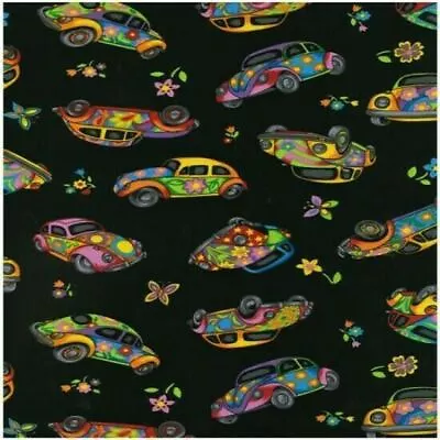 VW Beetle Herbie The Love Bug Hippy Retro Car Cotton Quilting Fabric  65cms • $13.44