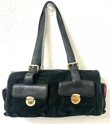 MAXX New York Black Suede Leather Shoulder Bag Handbag Purse LOTS Of Pockets !! • $20