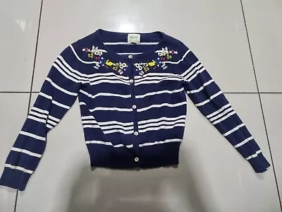 Yumi Girls Stripe Embroidered Cardigan Navy Age 4-5 Years Party 100% Cotton  • £3