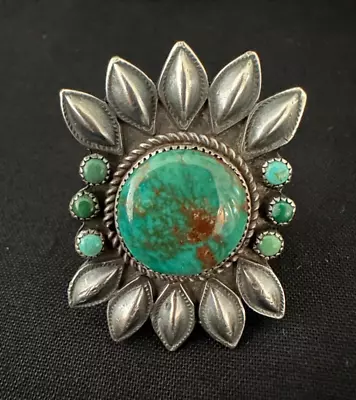 Vintage Huge Navajo Old Pawn Royston Green Turquoise Sterling Ring Size 9 • $167.50