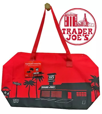 $32 • Buy Trader Joe's Insulated Reusable Shopping Bag 8 Gallons Red Tote Bag
