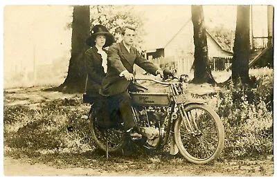 RPPC Motorcycle  Harley Davidson  Couple On Bike • $99.99