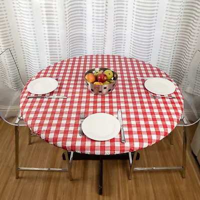 $13.99 • Buy Round Table Vinyl Tablecloth Round Fitted Elastic Flannel Backed Indoor/Outdoor