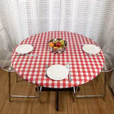 Round Vinyl Tablecloth Fitted Elastic Flannel Backed Table Cover Indoor/Outdoor • $14.99