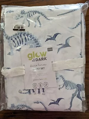 POTTERY BARN KIDS Dino Bones Glow-in-the-Dark Flat Queen Sheet & Pillowcases-NEW • $99