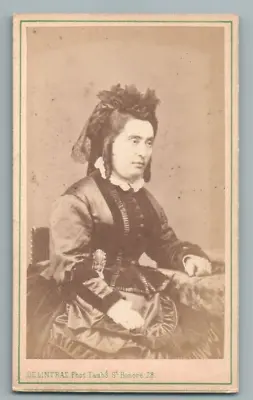 CDV WOMAN IN MOURNING WIDOW W/ HAT VEIL 1860's DELINTRAZ PARIS FRANCE PHOTO • $24.99