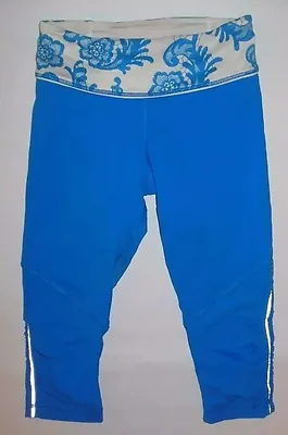 $49.99 • Buy Lululemon Run For Your Life Crop Pants Beaming Blue Laceoflage Yoga Dance Euc 6