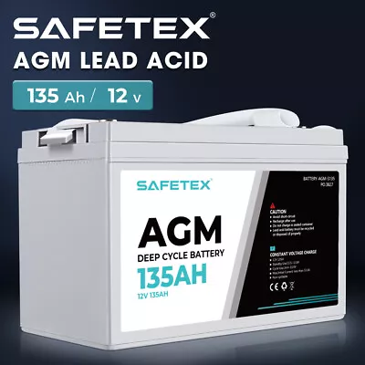 Safetex 12V 135Ah AGM Deep Cycle Lead Acid SLA Battery Solar Caravan Camping • $215.99