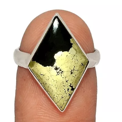 Gold And Black Pyrite In Magnetite 925 Sterling Silver Ring - Size 6.5 • $38.99