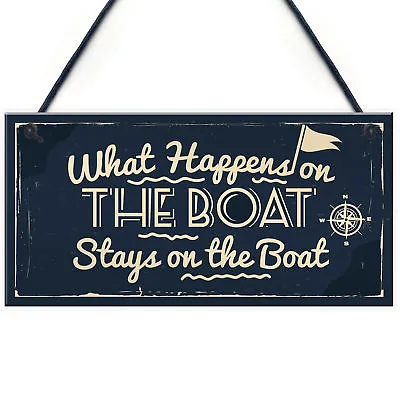 £3.99 • Buy What Happens On The Boat Nautical Decor Shabby Chic Hanging Beach Sign Plaque