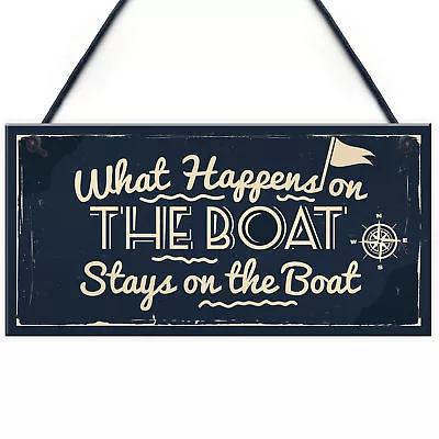 £3.99 • Buy What Happens On The Boat Nautical Decor Shabby Chic Hanging Beach Sign Plaque