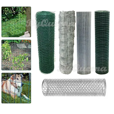 5/10/15/25/50M PVC Coated Chicken Wire Mesh Rabbit Fencing Green Aviary Fence • £8.55