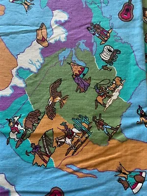Vtg Wamsutta Fabric 3 Yds X 44  Native American US Map Cowboy Eagle Buffalo • $11.96