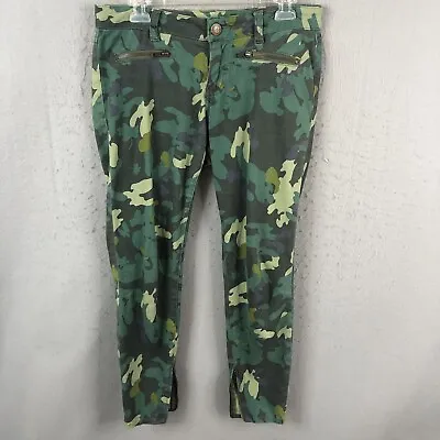 Cabi Camo Jeans Womens 4 Green Clover Skinny Ankle Zippers Low Rise Jeggings 776 • $27.28