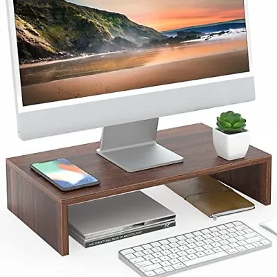 Monitor Stand - Computer Monitor Riser With 16.7 Inch Shelf Wood Desktop Sta... • $32.56