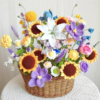 1PC Hand Knitted Flower Yarn Crochet Flowers Hand Woven Bouquet Home Decor Craft • £5