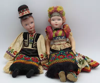 Vintage European Folk Art Dolls Paper Mache Composite Heads Cloth Bodies • $24.99