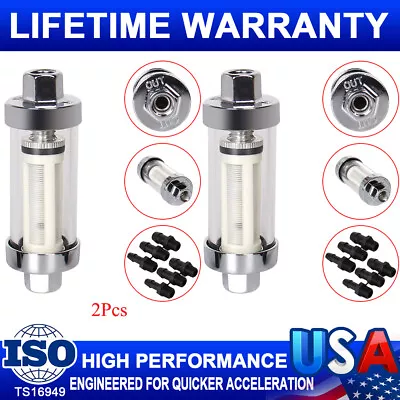 2Pcs Universal 1/4  5/16  3/8  Chrome Glass Reusable Washable Inline Fuel Filter • $13.99