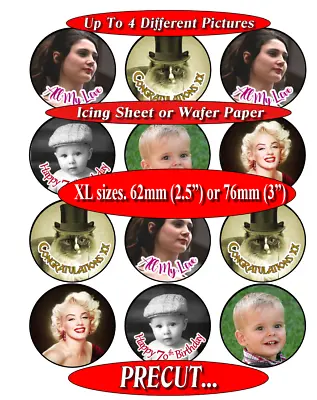 £3.80 • Buy 12 LARGE XL Personalised Photo Picture 2.5  Or 3  PRE-CUT Cupcake Toppers