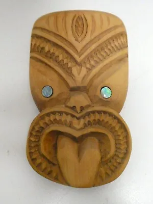 Vintage Carved New Zealand Maori Tiki Statue Wall Plaque Paua Shell Eye Tiki Bar • $31.32