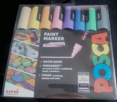 Uni Posca Paint Marker PC-5M 8 Pack Pale Colours. Medium Nib 1.8-2.5mm.Fast Post • £15.49