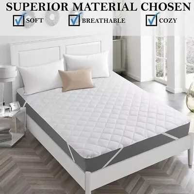 Extra Deep Quilted Mattress Topper Bed Protector Fitted Sheet Cover In ALL Sizes • £11.95