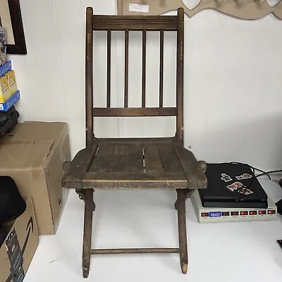 Vintage Wooden Folding Slat Chair Congregational Church Industrial Folding Chair • $59.76