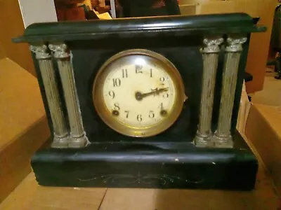 Vintage 4 Column Black Sessions 8 Day Mantle Clock For Restoration Wood Base • $59.99