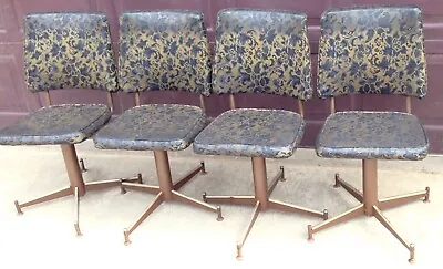 4 Vtg BLACK GOLD Eccentric MCM ATOMIC Swivel Propellor Chair Dinning Chairs • $650