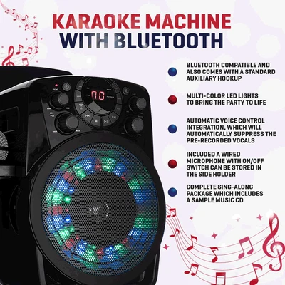 £64.95 • Buy Portable Bluetooth Karaoke Machine Plays CDG Discs Inc Mics LED Light Song Party