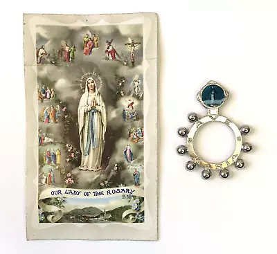 Vintage Miraculous Medal Ring & Card Virgin Mary Size 8.5 Religious Catholic • $12