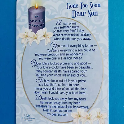 In Loving Memory SON Graveside Memorial Card Keepsake Poem Message Verse Grave • £2.60