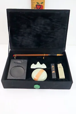 Vintage CHINESE CALLIGRAPHY Box Set BRUSH And INK Kit • $18.99
