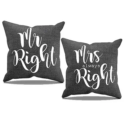 Mr Right Mrs Always Right Cushion Cute Pillow Marriage New Home Romance Corrrect • £17.95