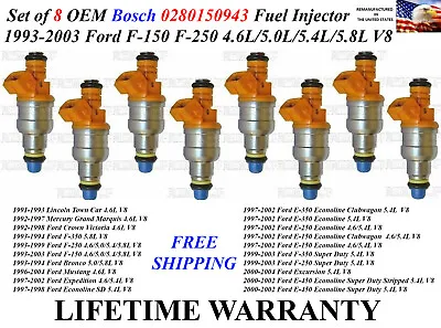 8 OEM Bosch 4 Hole Fuel Injectors For 1993-2003 Ford F-150 F-250 4.6/5.0/5.4/5.8 • $195