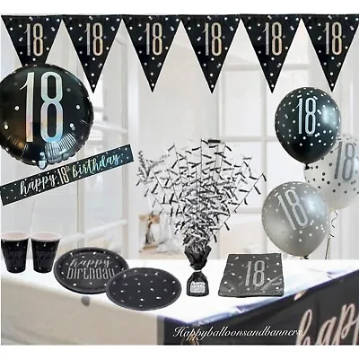 Age 18 & Happy Birthday Black Silver Party Decorations Balloons Bunting Banners • £5.19