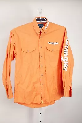 Wrangler Western Shirt Mens Medium Orange Spellout Embroidered Button Down • $24.95