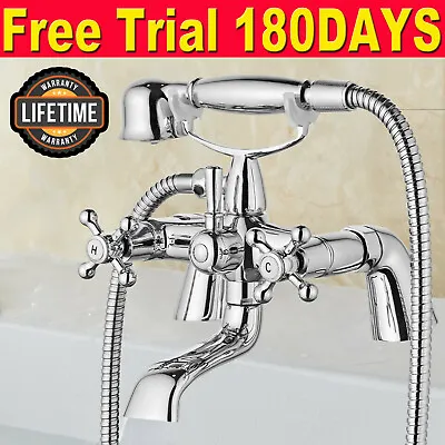 2024 Traditional Bath Filler Shower Mixer Tap With Handset Bathroom Taps Chrome • £12.30